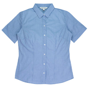 Toorak Embroidered Ladies Short Sleeve Business Shirts - Navy/White