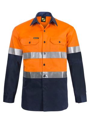WS4000 Custom Reflective Tradie Work Shirts - Orange/Navy
