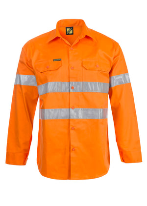 WS4002 custom tradie reflective cotton drill shirt - Front