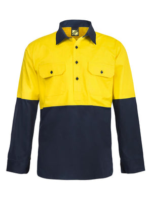 WS4256 custom hi vis tradie work shirt - Yellow/Navy
