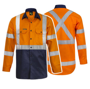 WS6020 custom tradie shirt with x pattern
