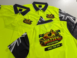 True Blue Aussie 5 Pack – Hi Vis Polos with Back Print & Shipping Included