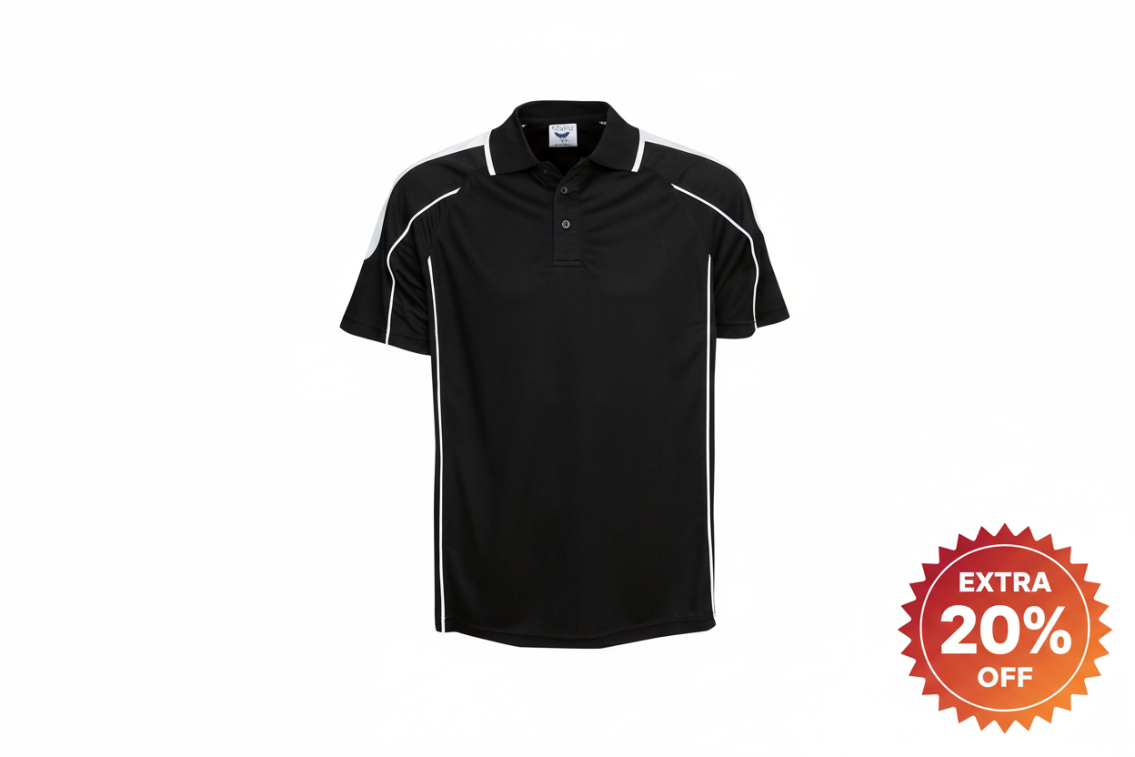 Black polo with EXTRA 20% OFF sticker