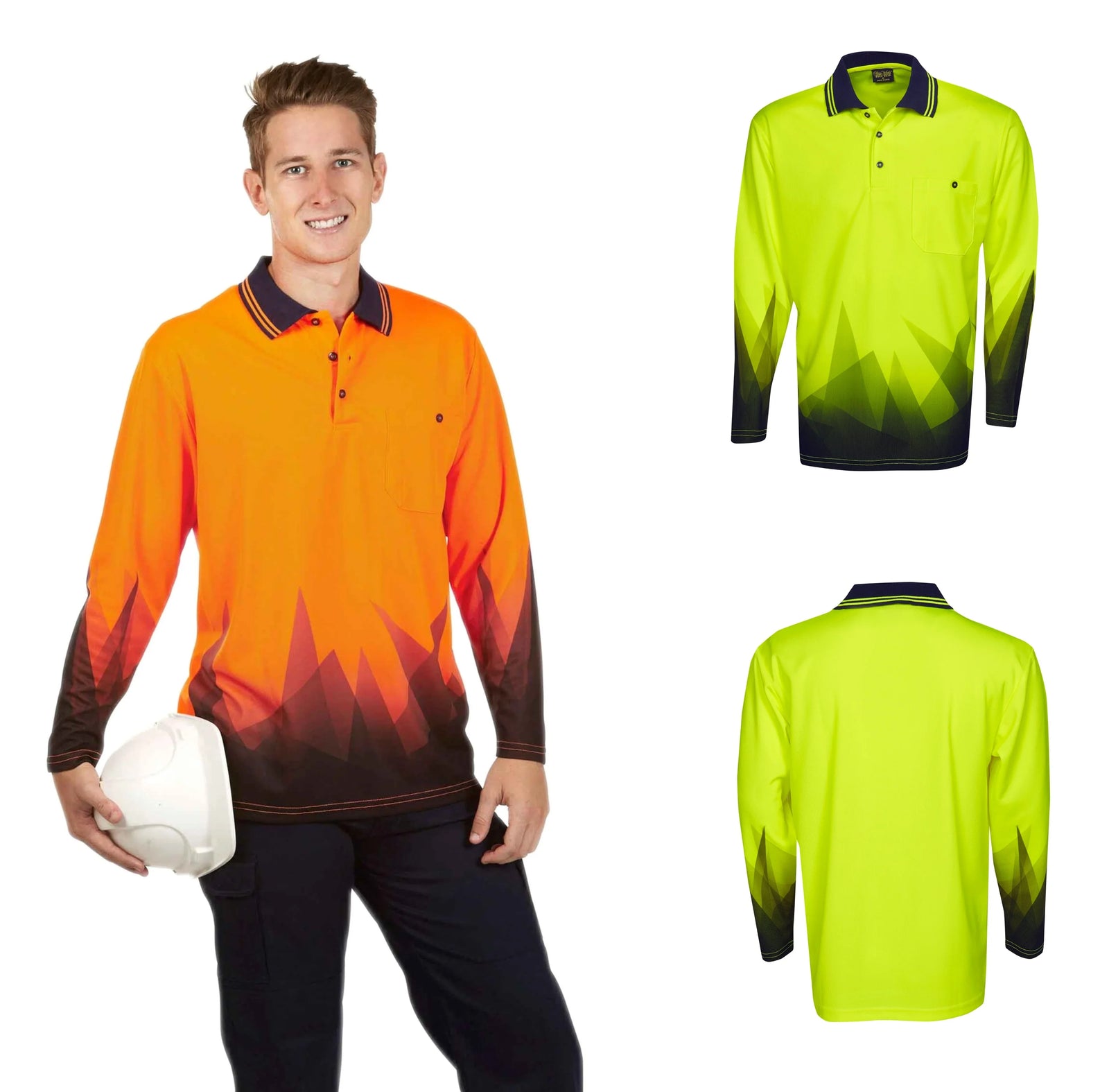 P68 Triangular Design L/S Hi Vis Polo Shirt