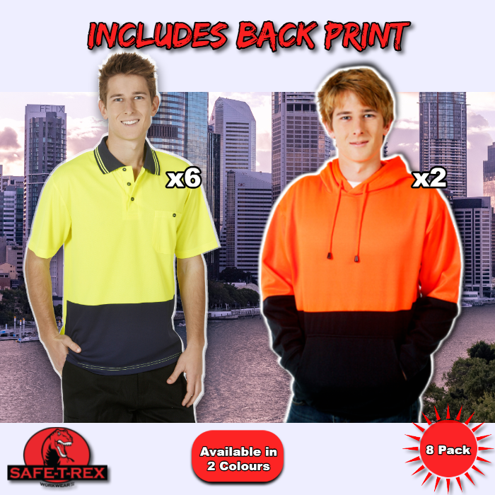 One Man Pack Printed On Back (6 P62 Polos, 2 F93 Hoodies)