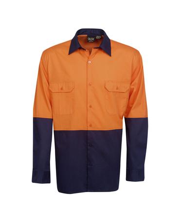 C81 Hi Vis L/Sleeve Cotton Twill Shirt - Safe-T-Rex Workwear Pty Ltd