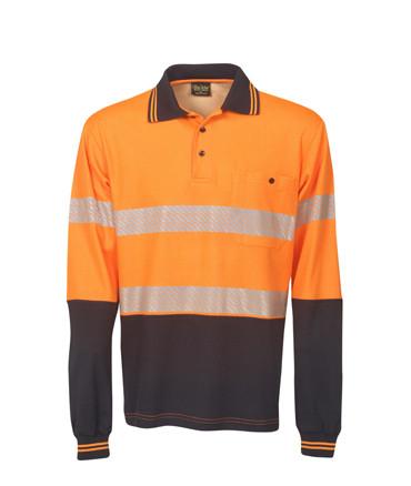 Hi Vis Long Sleeve Segment Tape Cotton Back Polo | Workwear