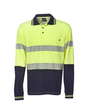 Hi Vis Long Sleeve Segment Tape Cotton Back Polo | Workwear