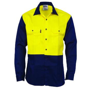 3406 DNC Hi Vis L/S Patron Saint® Flame Retardant Two-Tone Drill Shirt - Safe-T-Rex Workwear Pty Ltd