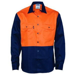 3406 DNC Hi Vis L/S Patron Saint® Flame Retardant Two-Tone Drill Shirt - Safe-T-Rex Workwear Pty Ltd