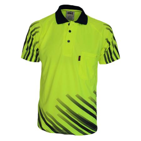 3566 DNC Hi Vis Sublimated Full Stripe Polo Shirt - Safe-T-Rex Workwear Pty Ltd