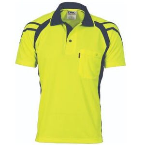 3979 DNC Hi Vis Cool Breathe Stripe Panel Polo Shirt - Safe-T-Rex Workwear Pty Ltd