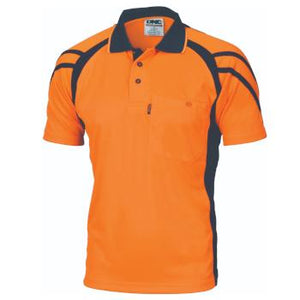 3979 DNC Hi Vis Cool Breathe Stripe Panel Polo Shirt - Safe-T-Rex Workwear Pty Ltd