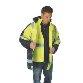 3998 DNC Hi-Vis Cross Back 2 Tone D/N “6 in 1” Contrast Jacket - Safe-T-Rex Workwear Pty Ltd