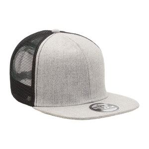 4396 Custom Heathered Flat Peak Trucker Hat 8 Pack - Grey Heather/Black