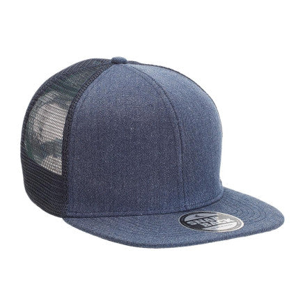 4396 Custom Heathered Flat Peak Trucker Hat 8 Pack - Navy Heather/Navy