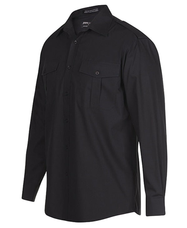 6E Mens Epaulette Shirt Long Sleeve Side View in Black