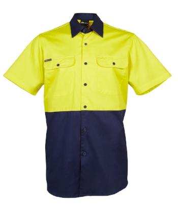 6HWSS JB's Hi Vis S/S 150G Shirt in Yellow/Navy | Printed Workwear