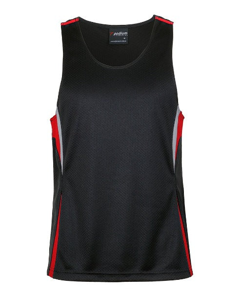 PODIUM COOL JACQUARD SINGLET in Black/Red/Grey | Workwear Australia