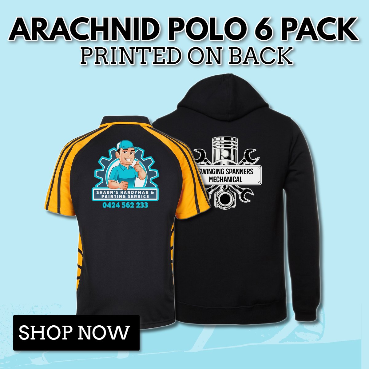 Arachnid Polo 6 Pack - 5 x 7APS - 1 x 3POH With Vinyl Print On Back - Safe-T-Rex Workwear Pty Ltd