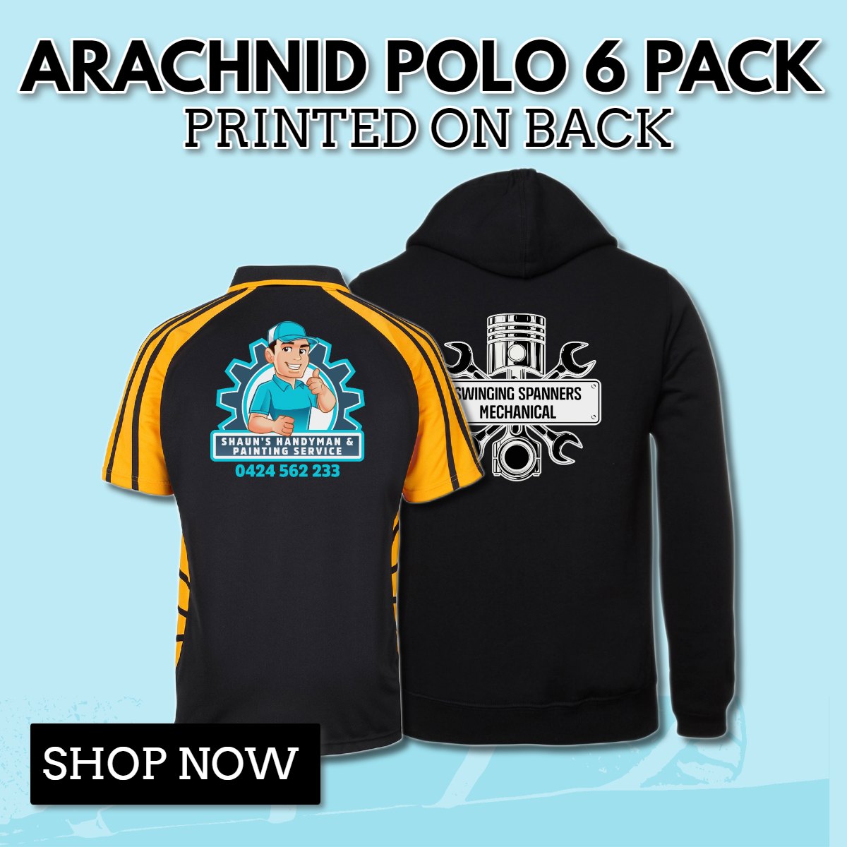 Arachnid Polo 6 Pack - 5 x 7APS - 1 x 3POH With Vinyl Print On Back
