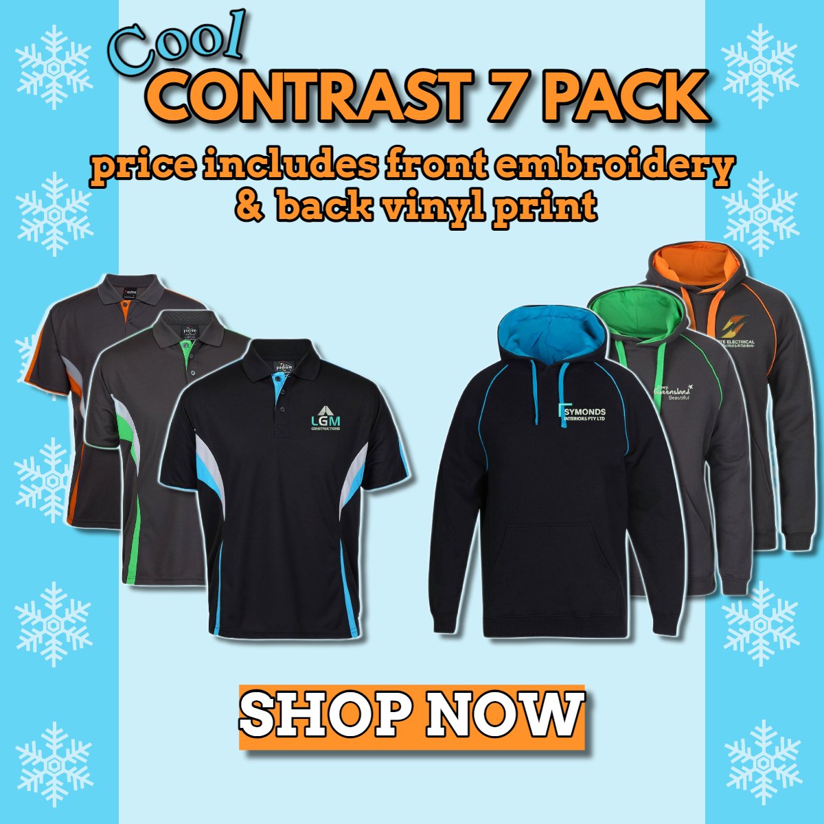 Cool Contrast 7 Pack - Embroidered On Front & Printed On Back