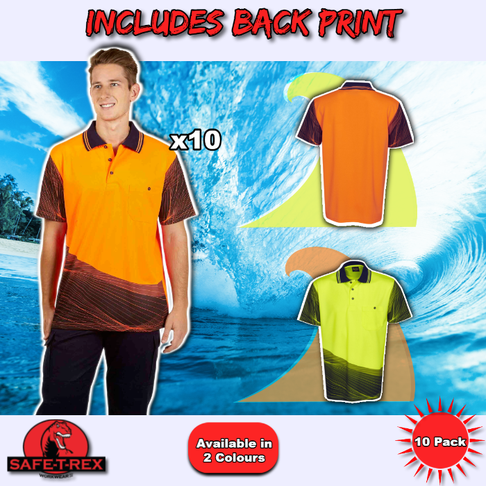 10 Pack P67 Printed On Back - Wave Hi Vis Polo Shirt