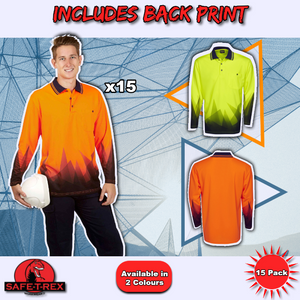 15 Pack of P68 Triangular Design L/S Hi Vis Polo Shirts Printed On Back