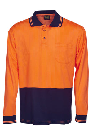 Hi Vis Long Sleeve Drop Needle Cotton Back Polo | Workwear