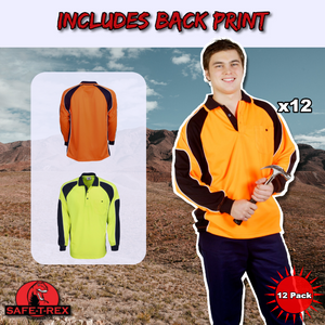 12 Pack L/S Hi Vis Cooldry Side Panel Polo Shirt Printed On Back