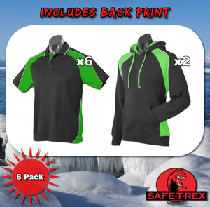 Panorama Contrast 8 Pack Polos & Hoodies With Vinyl Print On Back - Safe-T-Rex Workwear Pty Ltd