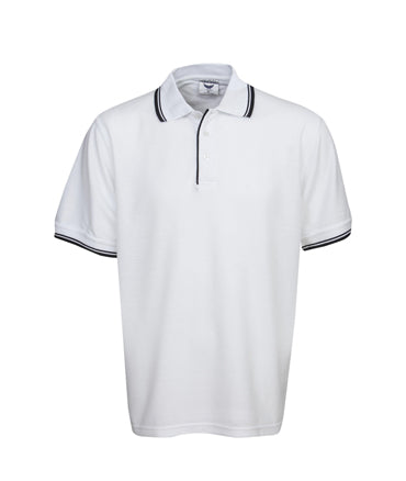 P51 White Painters Pique Polo Shirt With Striped Collar/Cuff