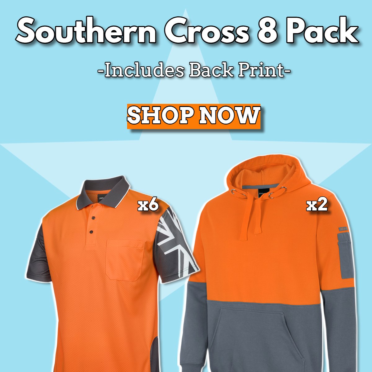 Southern Cross 8 Pack With Back Print